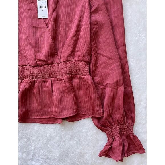 NWT Express Textured Satin Smocked Peplum Top - Picture 7 of 15